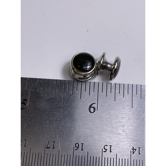 Mens Black Resin & Silver Metal Round Cufflinks Elegant Design - Picture 4 of 4